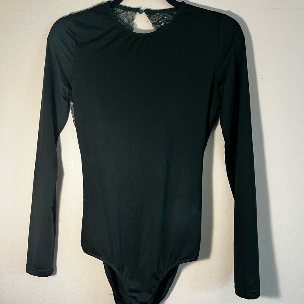 SHEIN Elegant Forest Green  Lace-Back Bodysuit
